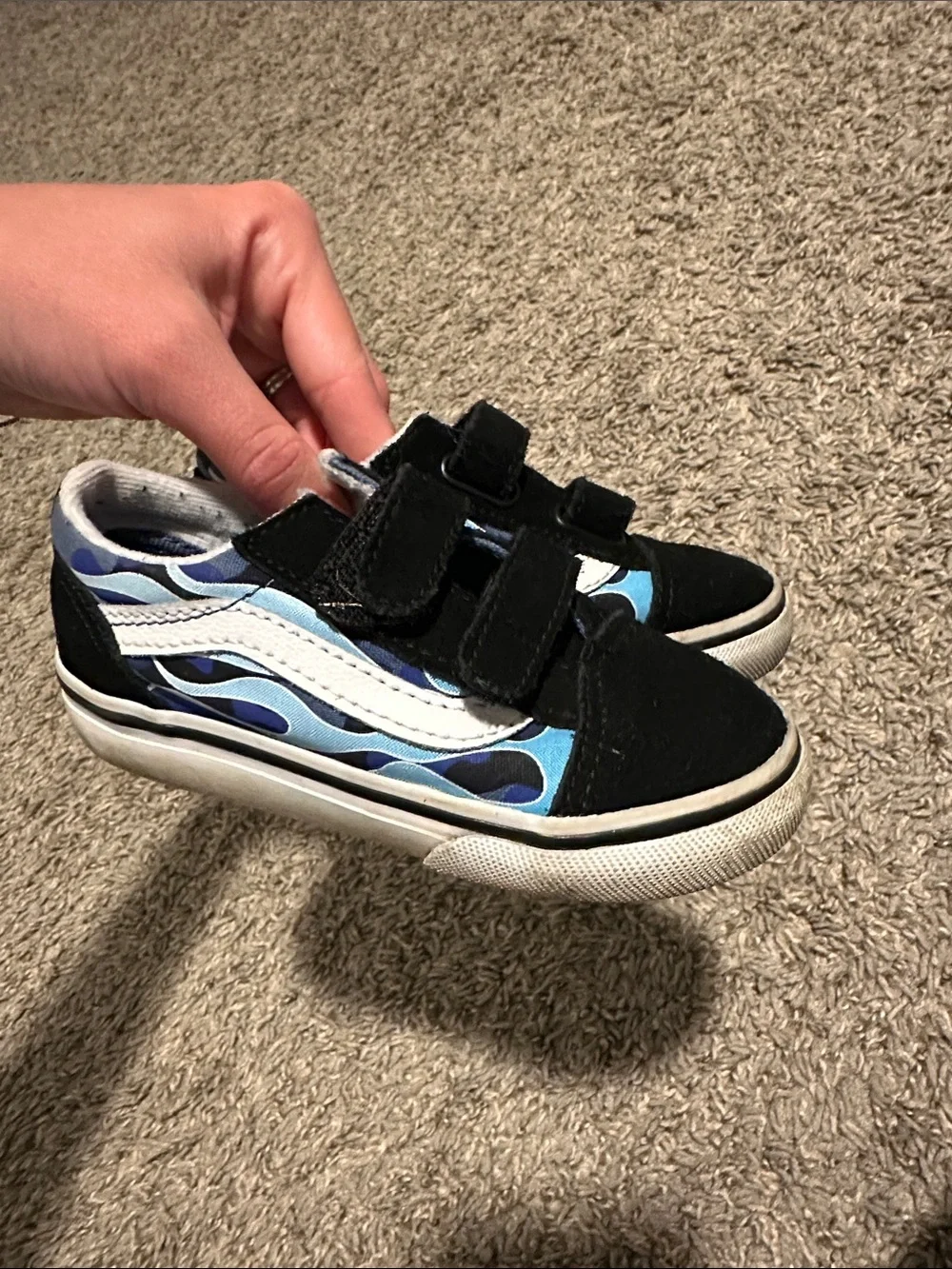 Vans Black & Blue Flame Slip-On Sneakers